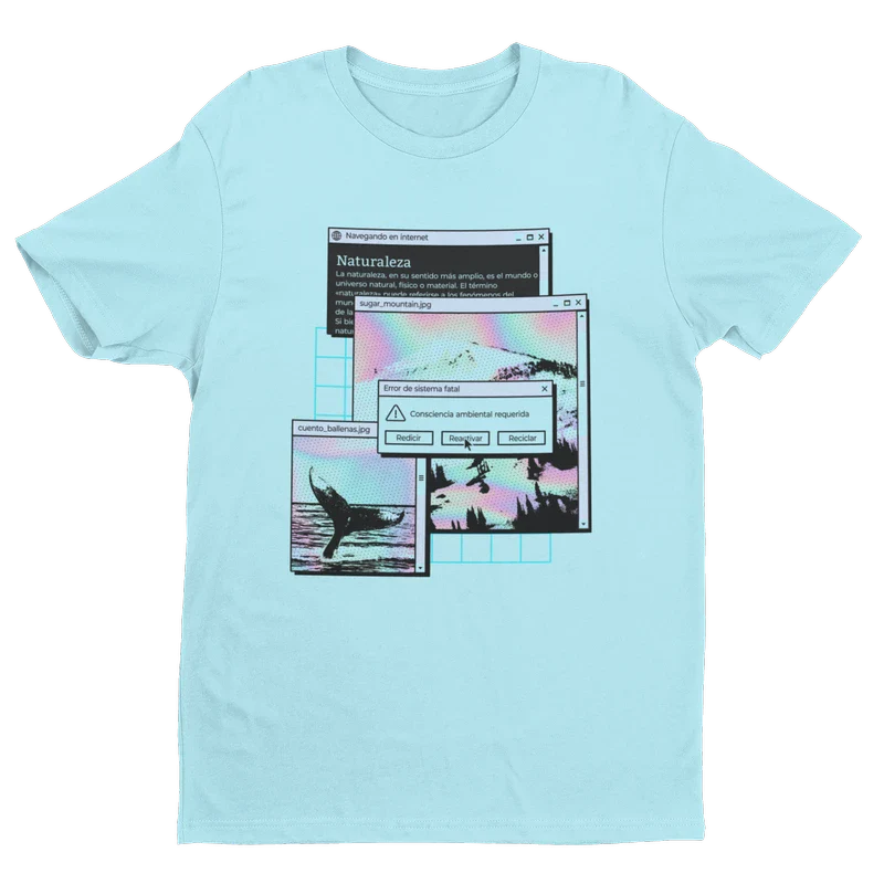 playera algodón suave color azul cielo con diseno retro de los noventas marca pixsound SKU-RT00001