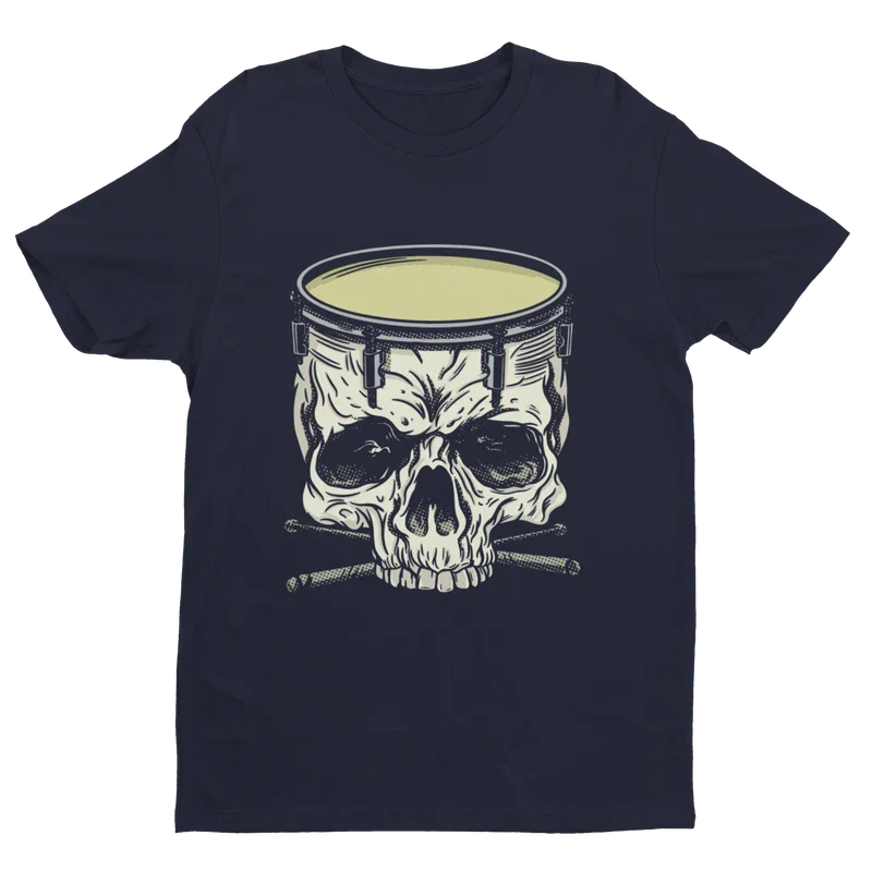 playera de color negro con diseno de tambor calavera estilo rocker marca pixsound SKU-RT000005