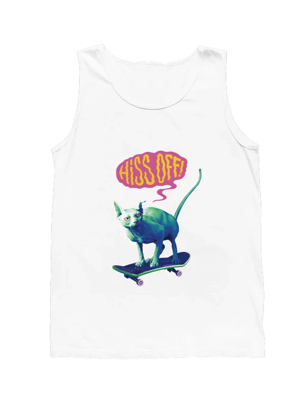 tanktop color blanco con diseno de un gato en patineta estilo retro 90s marca pixsound SKU-TK000002